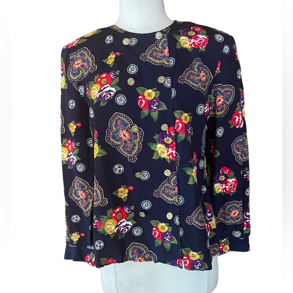 1980s Norton McNaughton Petites Floral Button Down Blouse